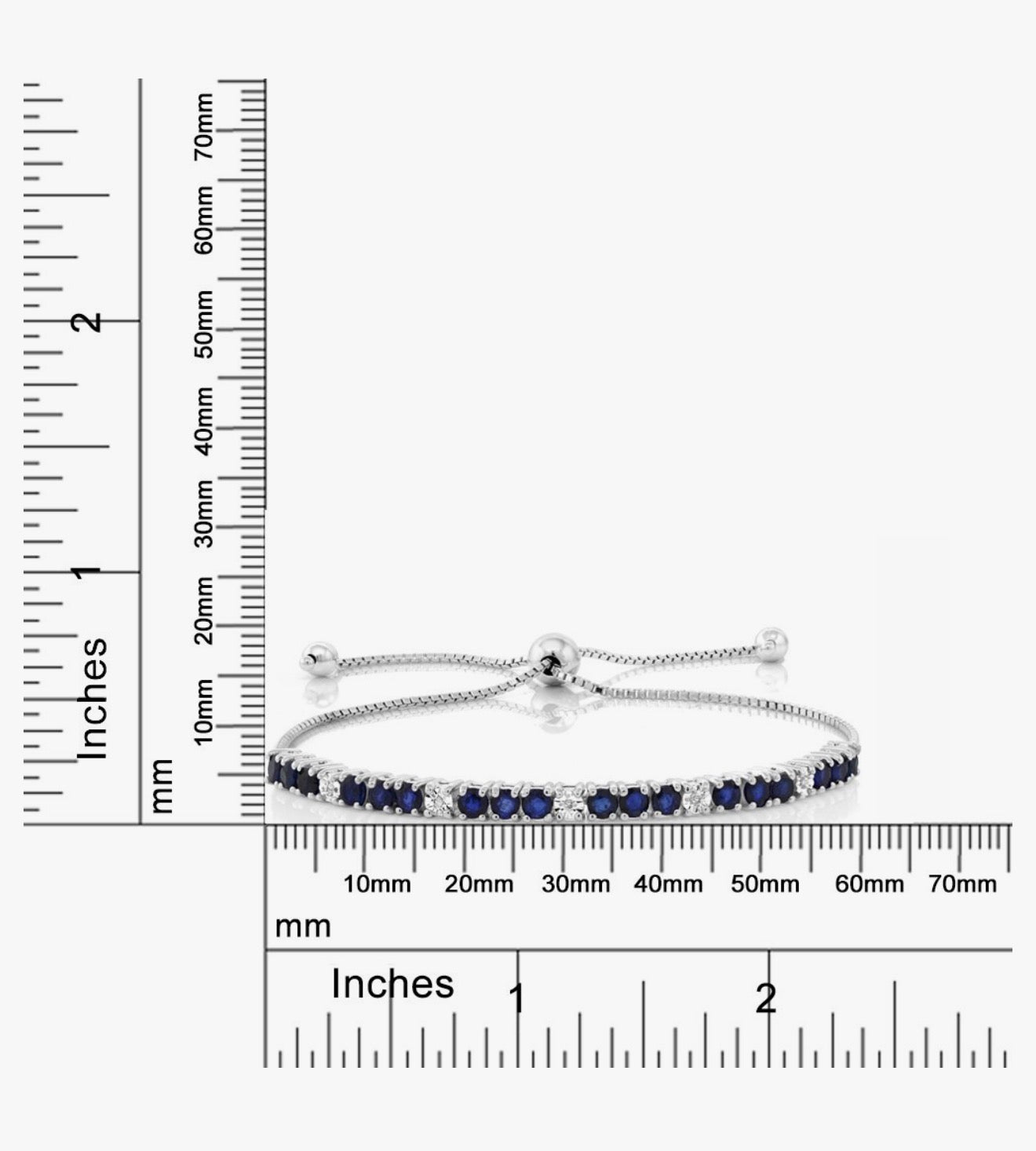 Gem Stone King 925 Sterling Silver Blue Sapphire and White Diamond Tennis Bracelet Jewelry for Women (2.05 Cttw, Gemstone Birthstone, Fully Adjustable Up to 9 Inch)