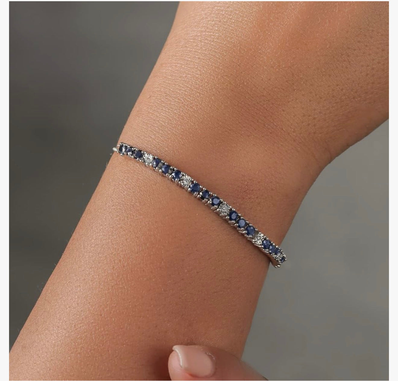 Gem Stone King 925 Sterling Silver Blue Sapphire and White Diamond Tennis Bracelet Jewelry for Women (2.05 Cttw, Gemstone Birthstone, Fully Adjustable Up to 9 Inch)