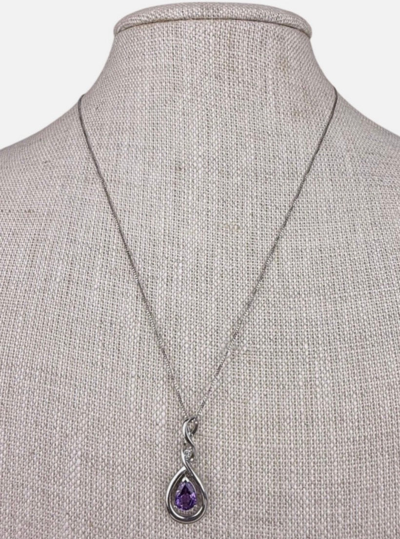 Sterling Silver 925 Womens Amethyst Teardrop Pendant Necklace