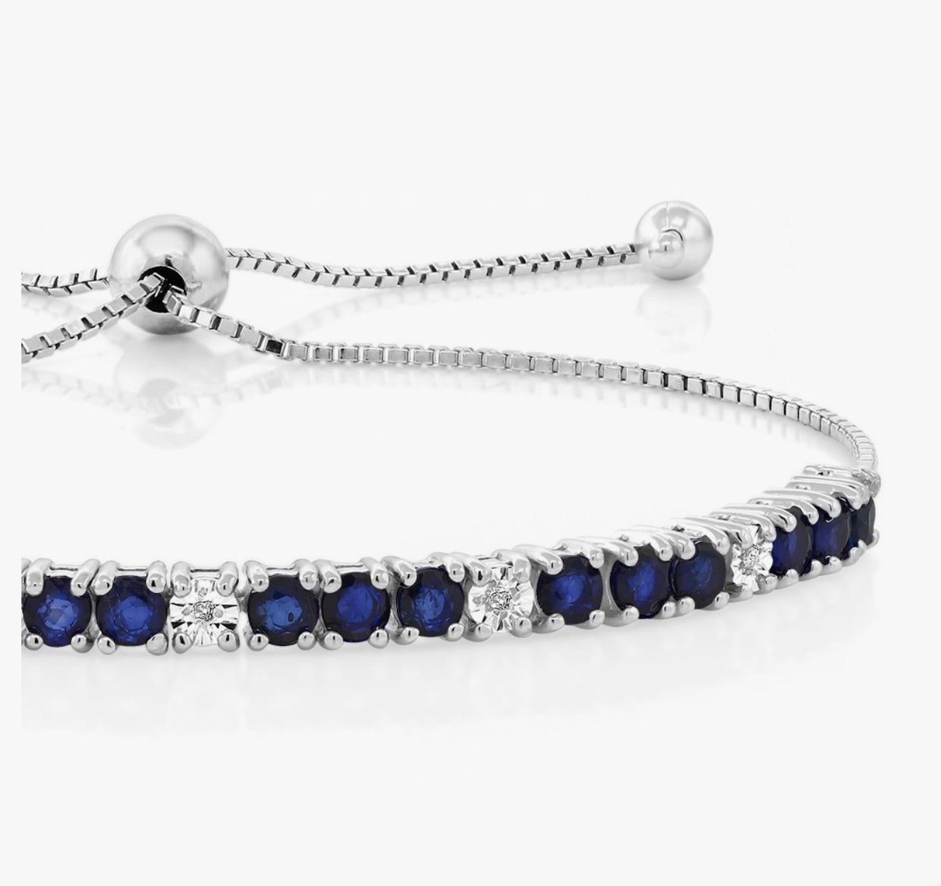 Gem Stone King 925 Sterling Silver Blue Sapphire and White Diamond Tennis Bracelet Jewelry for Women (2.05 Cttw, Gemstone Birthstone, Fully Adjustable Up to 9 Inch)
