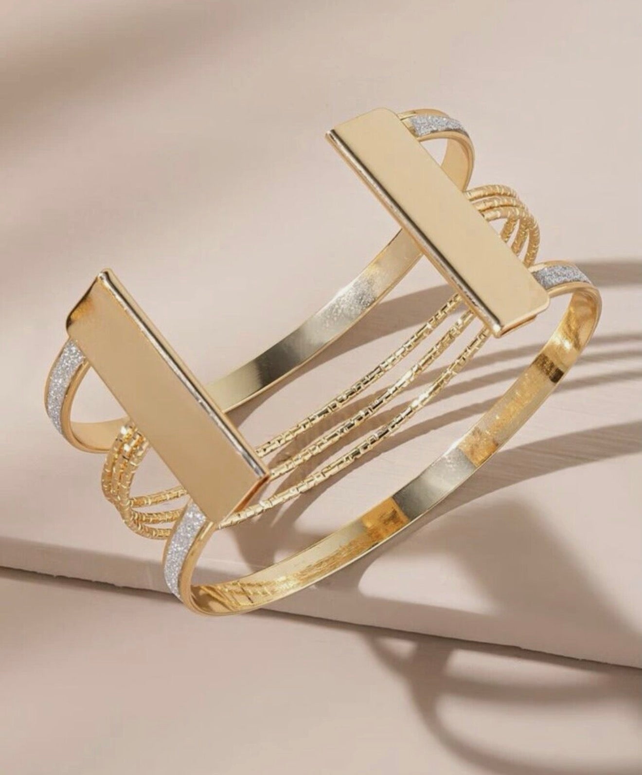 Bracelet Jonc Rigide Ouvert Or Doré Bijoux Femme Métallique Métal Neuf Tendance