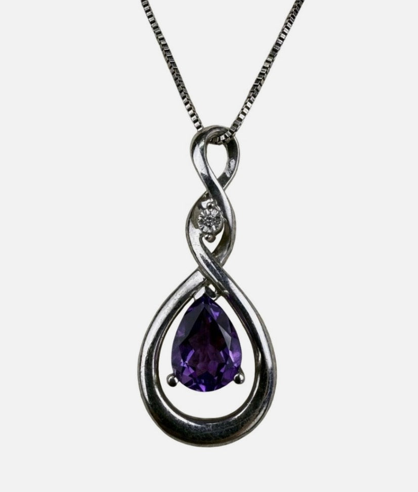 Sterling Silver 925 Womens Amethyst Teardrop Pendant Necklace