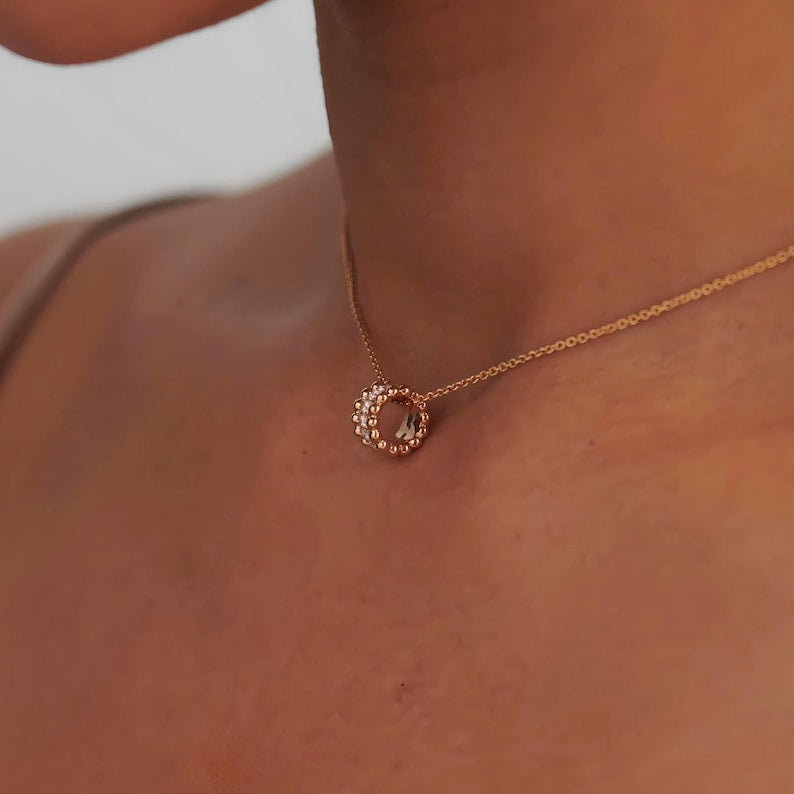 Moissanite Barrel Pendant Necklace: 14K Gold or Sterling Silver Tube