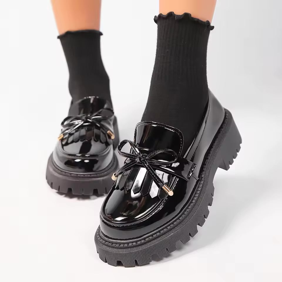 grande taille 42 été noir Vintage plate-forme chaussures plates femmes facile à mettre sur papillon noeud Med talons mocassins chaussures quotidiennes