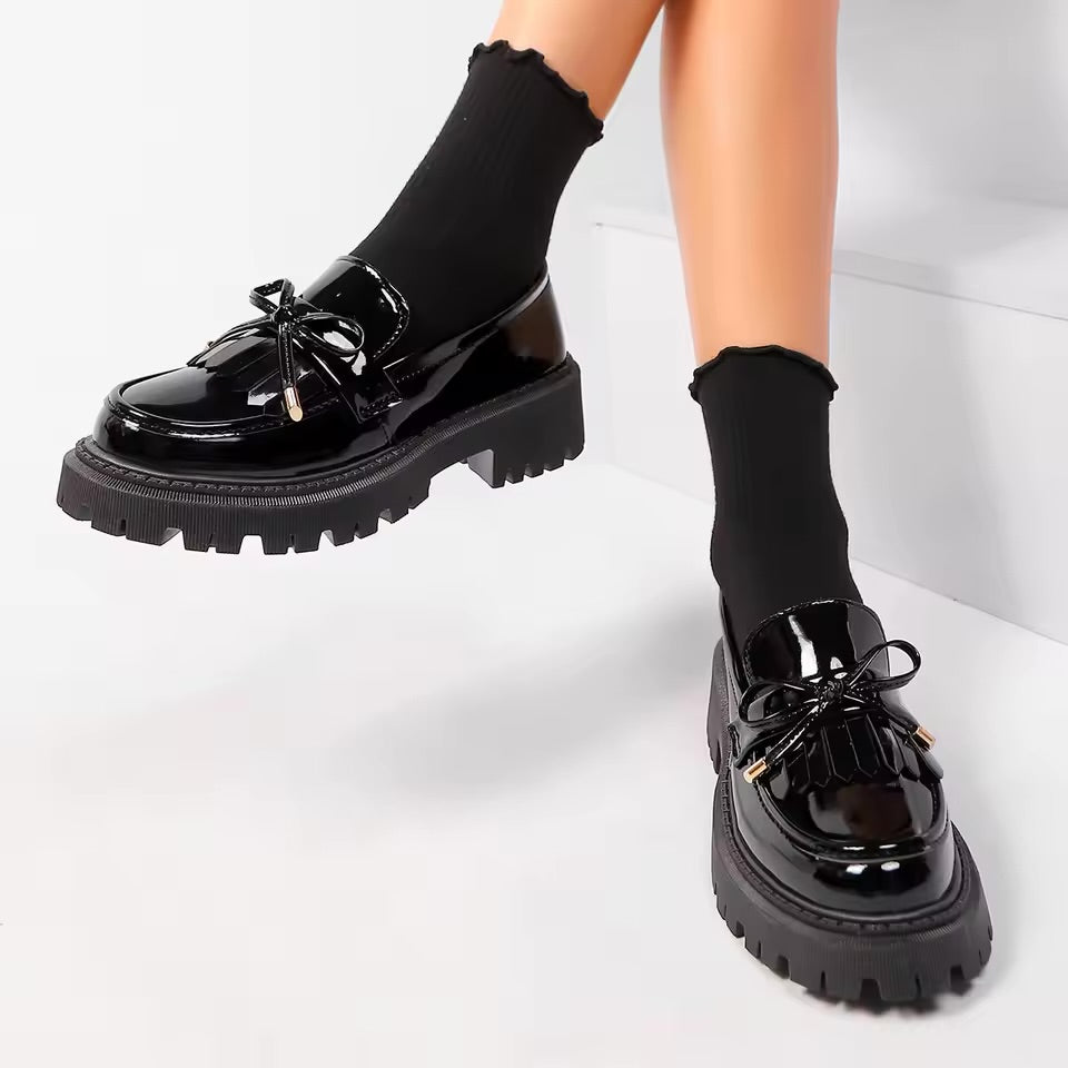 grande taille 42 été noir Vintage plate-forme chaussures plates femmes facile à mettre sur papillon noeud Med talons mocassins chaussures quotidiennes