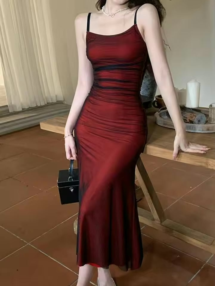 Robe longue plissée sans manches pour femmes, Camisole élégante, épaules dénudées, coupe cintrée, robe de soirée, de plage, de vacances, d'été