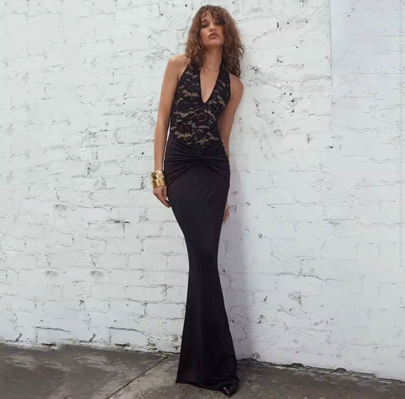 Blifanbo dentelle Sexy col en V licou Robe Maxi femmes épaules dénudées sans manches dos nu mode Robe Club fête Robe de soirée élégante