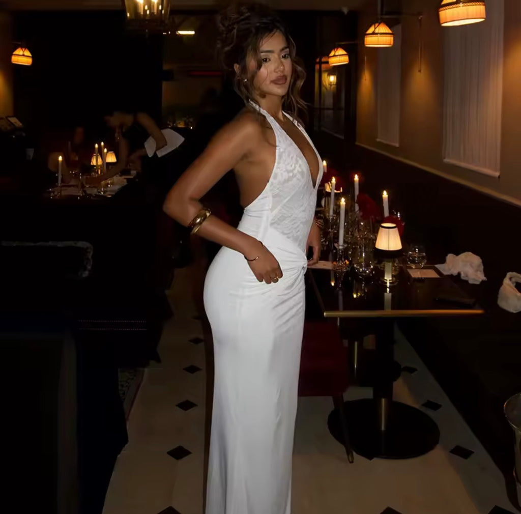 Blifanbo dentelle Sexy col en V licou Robe Maxi femmes épaules dénudées sans manches dos nu mode Robe Club fête Robe de soirée élégante