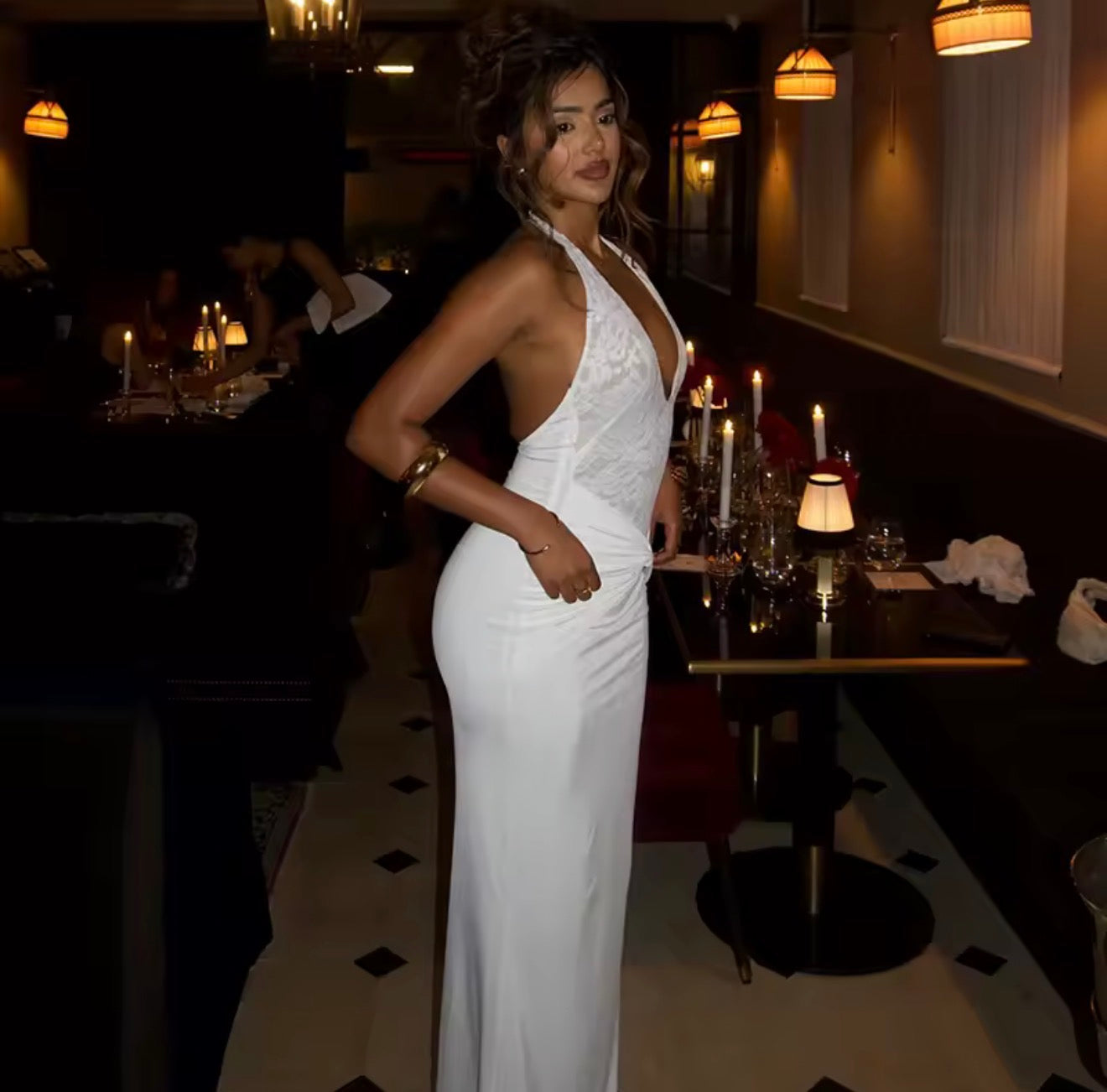 Blifanbo dentelle Sexy col en V licou Robe Maxi femmes épaules dénudées sans manches dos nu mode Robe Club fête Robe de soirée élégante