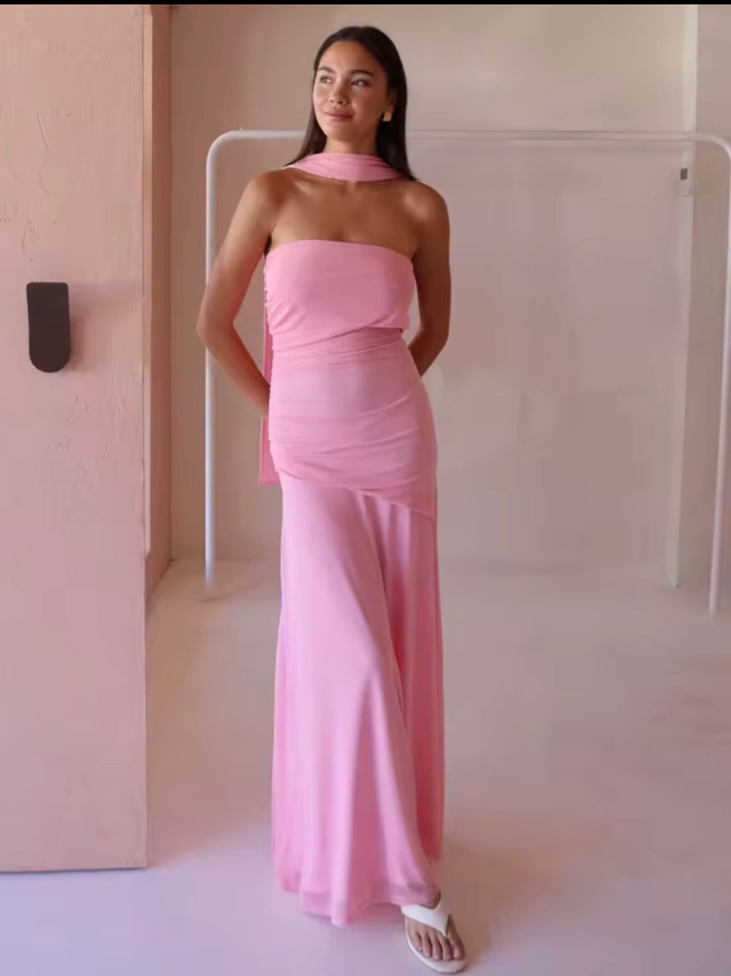 Blifanbo maille épaules dénudées écharpe Sexy robe Maxi automne sans bretelles froncé élégant mode solide mince Patchwork Club robe de soirée