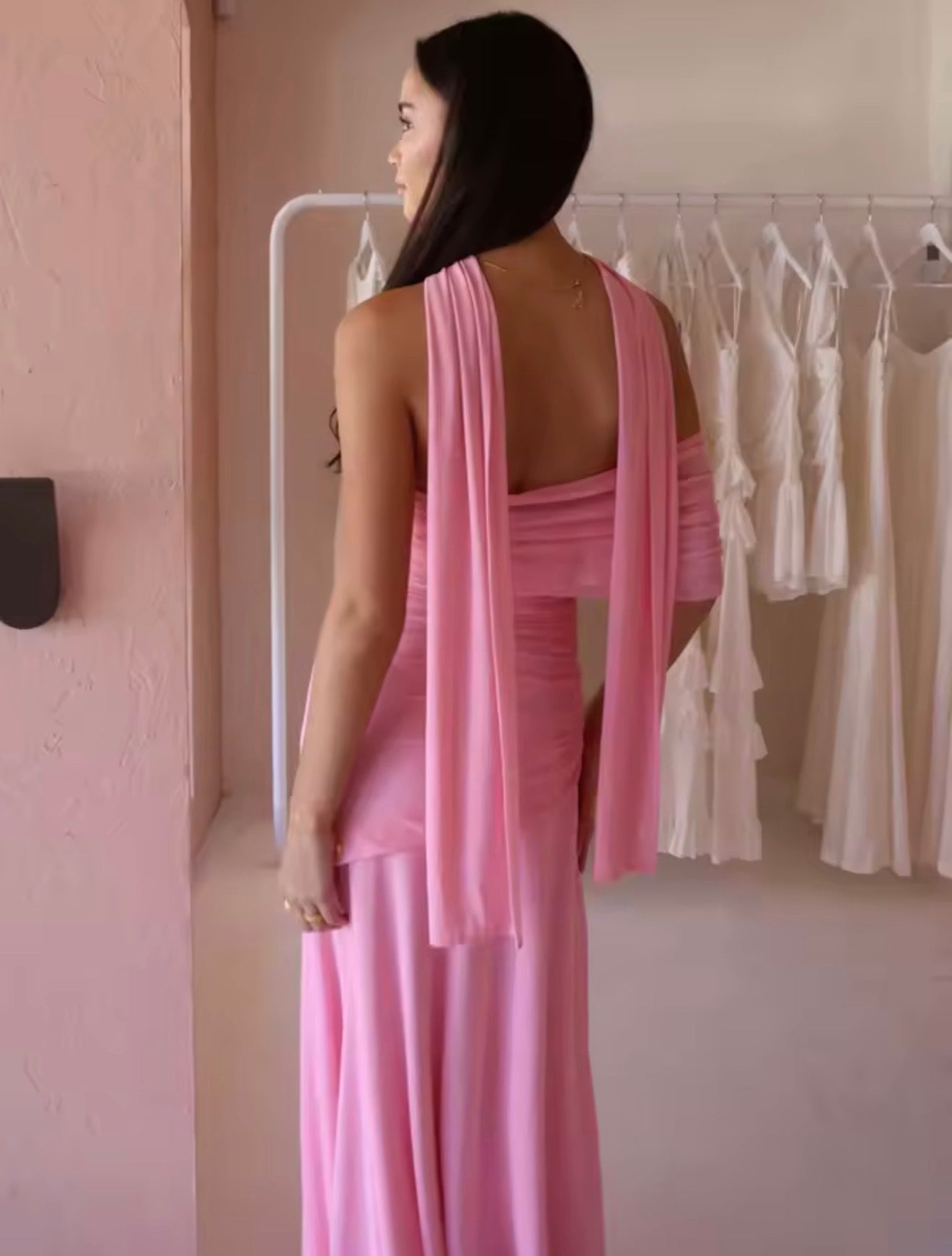 Blifanbo maille épaules dénudées écharpe Sexy robe Maxi automne sans bretelles froncé élégant mode solide mince Patchwork Club robe de soirée