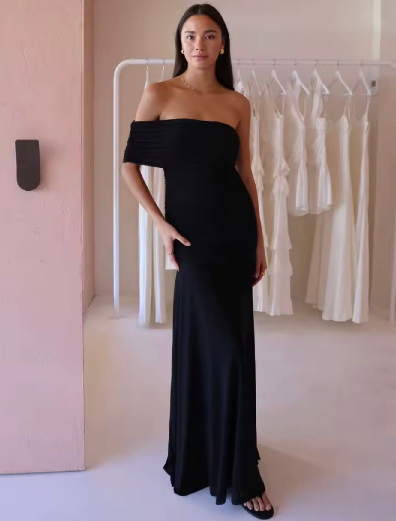 Blifanbo maille épaules dénudées écharpe Sexy robe Maxi automne sans bretelles froncé élégant mode solide mince Patchwork Club robe de soirée