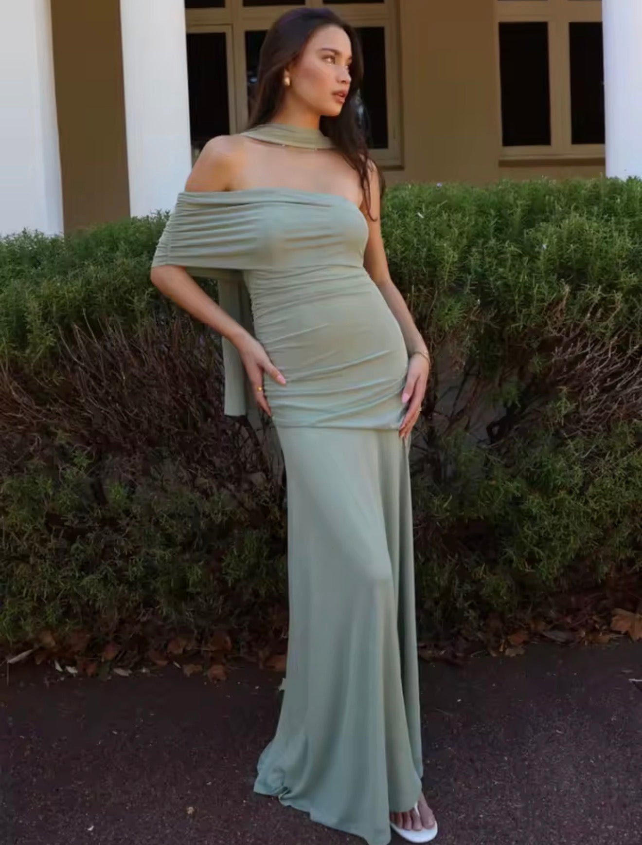 Blifanbo maille épaules dénudées écharpe Sexy robe Maxi automne sans bretelles froncé élégant mode solide mince Patchwork Club robe de soirée