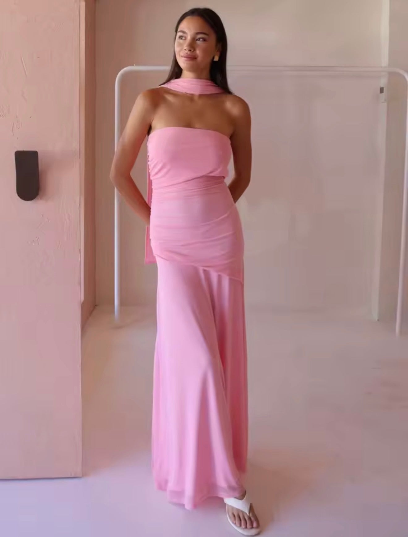 Blifanbo maille épaules dénudées écharpe Sexy robe Maxi automne sans bretelles froncé élégant mode solide mince Patchwork Club robe de soirée